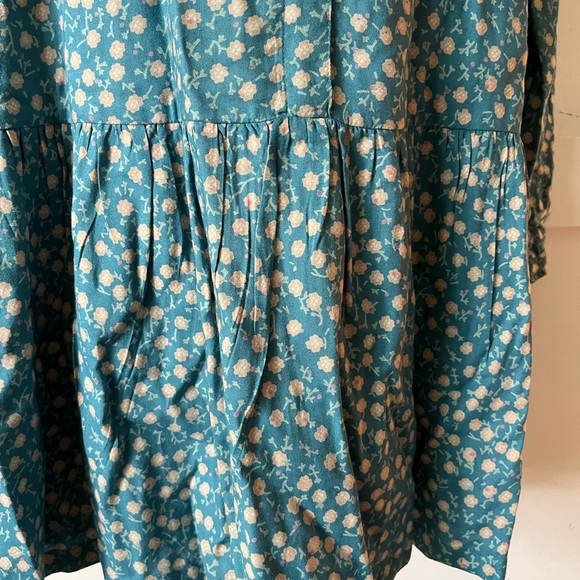 Farmhouse dress blue and yellow floral Button-Up long sleeve dress - Picture 2 of 6